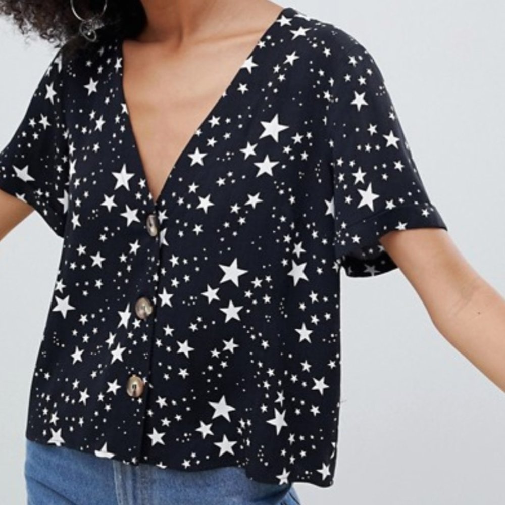 ASOS DESIGN boxy top with contrast buttons in star